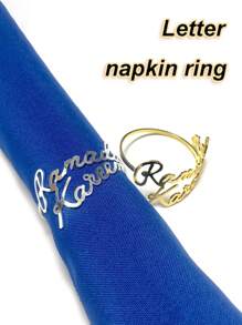 2pcs/6pcs Auspicious Letter Napkin Rings, Double-Layered Metal Electroplated Napkin Rings For Hotel, Western Restaurant, Holiday Party, Dining Table Decor - Multicolor - View 2