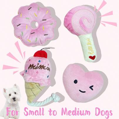 4 件/套小狗吱吱叫的狗爱好者和狗妈妈爱玩具套装毛绒小狗，可爱咀嚼猫/狗爱好者礼物和狗/猫妈妈爱宠物狗爱好者和狗妈妈爱玩具，带吱吱叫的玩具，适合小型犬爱好者和狗妈妈喜欢玩耍，小型到中型犬爱好者和狗妈妈喜欢毛绒玩具，互动游戏玩具