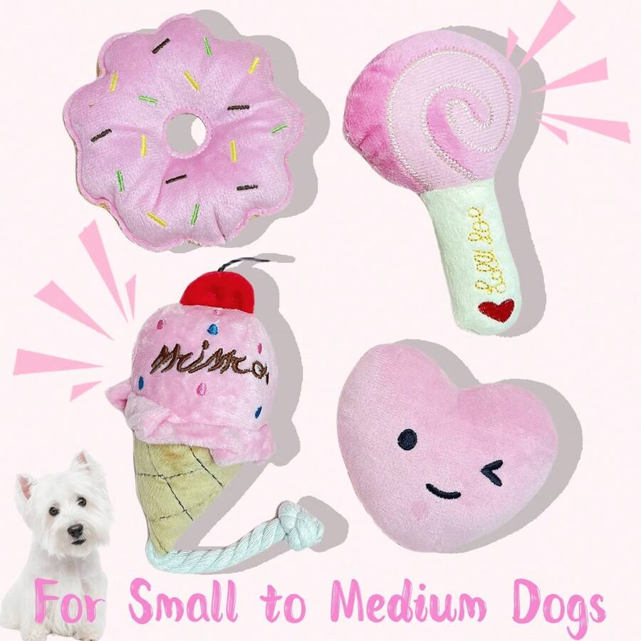 4 件/套小狗吱吱叫的狗爱好者和狗妈妈爱玩具套装毛绒小狗，可爱咀嚼猫/狗爱好者礼物和狗/猫妈妈爱宠物狗爱好者和狗妈妈爱玩具，带吱吱叫的玩具，适合小型犬爱好者和狗妈妈喜欢玩耍，小型到中型犬爱好者和狗妈妈喜欢毛绒玩具，互动游戏玩具 - 彩色 - 查看 1