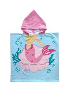 1 件连帽浴袍，1 件，男孩和女孩强吸水柔软透气斗篷，可爱动物图案连帽斗篷毛巾海滩和浴室使用