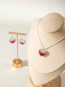 1 Necklace + 1 Pair Earrings Jewelry Set, Fashion Elegant Multicolor Glass Rhinestone Heart Pendant & Furry Chain Copper Jewelry Set, Suitable For Weddings, Parties, Gifts (Varying Rhinestone Size And Quantity)