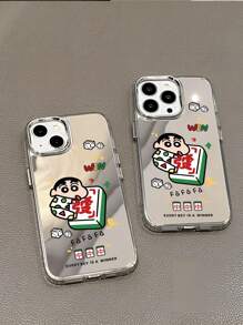 1pc Silver Space Case Mirror 2-In-1 TPU Cartoon Crayon Small New Pattern Thick Shockproof, Drop-Proof, Anti-Fingerprint Full Protection Phone Case Compatible With Iphone 11/11PRO/11PROMAX/12/12PRO/12PROMAX/13/13PRO/13PROMAX/14PRO/14PROMAX/14PLUS/15/15PRO/15PROMAX/15PLUS/16/16PRO/ 16PROMAX/ 16PLUS