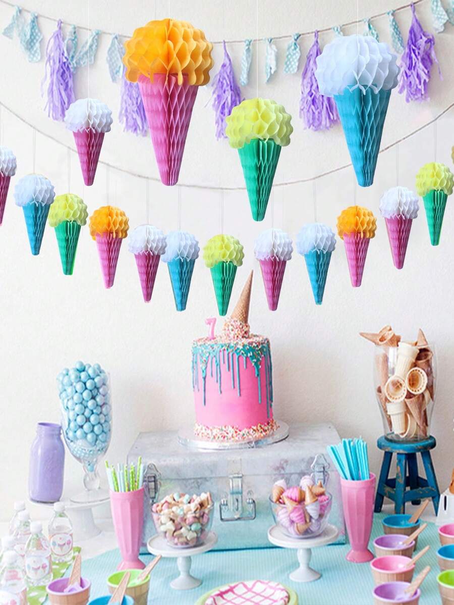 4pcs/8pcs Random Mixed Colorful Plush Ice Cream & Honeycomb Ball Keychains/Bag Charms - Multicolor - View 1