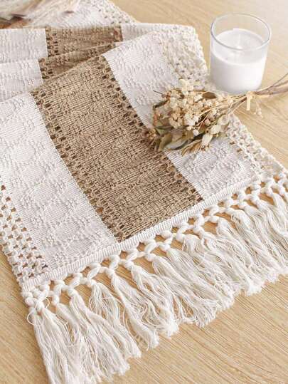 Boho Table Runner Macrame Table Runners For Home Decor Cream & Brown Macrame Table Runner With Tassels For Boho Dining Bedroom Decor Rustic Bridal Shower