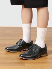 Boy's Classic Oxfords Dress Shoes Smooth PU Upper Comfortable Suitable For Back To School Daily Wear Black Shoes