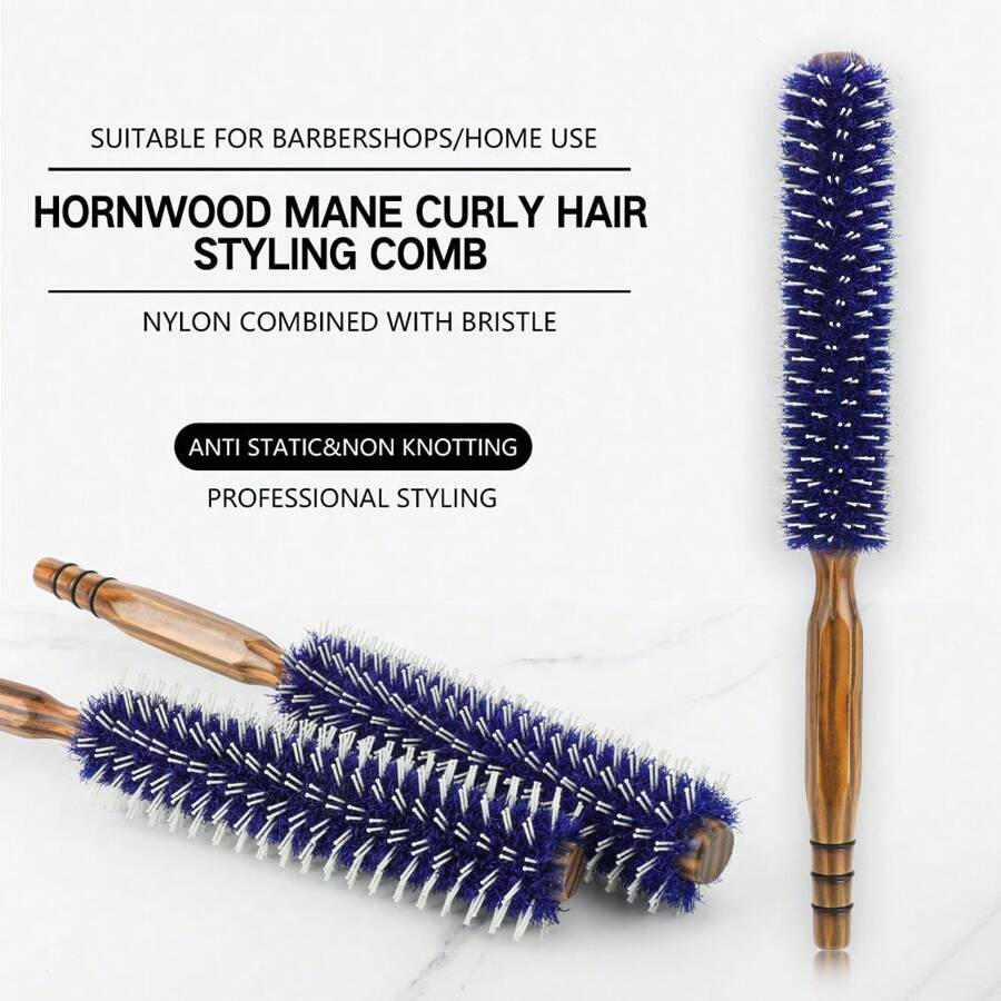 Blue Curling Hair Brush, Boar Bristle Hair Roller With Wooden Handle, For Hairstylist, Beauty Salon, Women Home Use, 2-In-1 Curling And Flat Iron Hair Comb,Hair Brush,Comb,Hair Tools,Hair Products And Accessories For Barber Salon Beauty Travel Essentials,Back To School,Travel Holiday Essentials,Hair Accessories For Women,Brush,Hair Brushes,Edge Brush,Brush Hair,Hair Comb,Comb Hair,Detangling Brush,Ball Brush,Mini Hair Brush,Hair Brush Set,Wooden Comb,Hair Brush, Brush, Comb, Slick Back Brush, Hairbrush, Edge Brush, Brush Hair, Hair Comb, Hair Brush Set, Comb Hair, Mini Hair Brush, Detangling Brush, Hair Brushes,Hair, Accessories, Hair Products, Hair Tools, Hair Stuff, Hair Care, Curly Hair Brush, Barber, Barber Accessories, Hairdressing Equipment - Multicolor - View 1