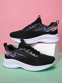 Women's Casual Sports Running Textile Shoes, Breathable Mesh Design, Anti-Slip MD Sole, Comfortable For Outdoor, Commute, Shopping In All Seasons - Black - View 5