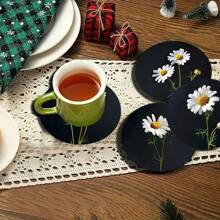 4pcs Colorful Floral Round Coasters, Colorful Printed Heat Insulation Mats, Vivid Butterfly Pattern Decor Coasters, Non-Slip Table Mats, Kitchen Supplies, Car Coasters, An Ideal Gift For Flower Lovers
