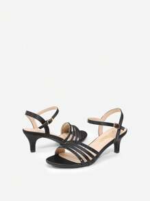 Women's Low Kitten Heels Open Round Toe Rhinestone Strappy Sandals For Dressy Wedding Party SDHS2406W SDHS2406W - Black - View 8