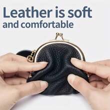 1 pieza Monedero de piel genuina con estilo vintage, organizador compacto de joyas y anillos con cierre de beso, bolsa de almacenamiento retro para llaves y dinero en efectivo, estuche de joyas ligero y portátil para uso diario de mujer, organizador de viaje y almacenamiento para dormitorio escolar