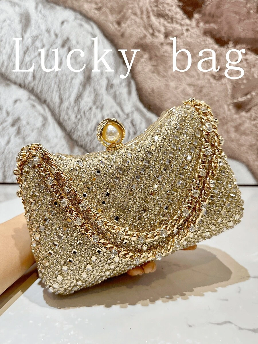 1pc Luxury Shiny Gold Rhinestone Ladies Evening Bag Women's Party Ball Wedding Diamond Elegant Clutch Bag Chain Dinner Bags Clutch Bag For Women Wedding, Perfect For Party, Wedding, Prom, Dinner/Banquet - Vàng - Xem 1