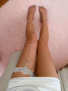 1 pieza Cadena de joya para el muslo con lentejuelas, estilo retro de joyería para la pierna, con flecos y encaje estilo flapper sexy para la playa