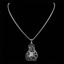 Collier pendentif Vierge Marie chrétien pour hommes en acier inoxydable de couleur or creux chaîne Notre-Dame de Guadalupe