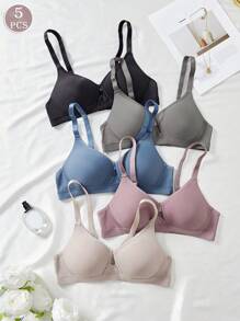 5PCS Lady's Comfortable Sleep Sexy Multicolour Wireless Soft Cup Solid Underwear Bra - Multicolor - View 1