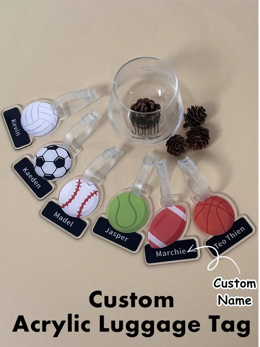 1pc Customized Acrylic Luggage Tag, Personalized With Name, Sports Theme Birthday/Children's Day Gift - Clear - View 1
