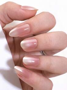 54pcs Set 2 Types Same Color Series Almond & Oval Shaped Nail Tips, All-Covering Press On Nails With Minimalist Elevated Nude Ombre Mirrored Pink Style, Suitable For Girls & Women For Party, Holiday, Daily Commute, Includes 2pcs Double-Sided Adhesive & 1pc Nail File