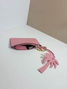 1pc Solid Color PU Minimalist Elegant Palm Tree Shaped Zipper Cardholder Coin Purse Keyring Multifunctional Lightweight Portable Accessory For Students, Office Workers, Daily/Holiday Use, Gift For Girlfriend, Friend, Mom, Kids