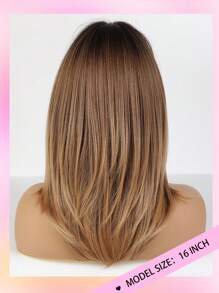 16 Zoll natürlicher Farbverlauf Schwarz Braun mittellanges lockiges Perücke aus hitzebeständiger Synthetikhaar Perücke mit Pony in Acht-Form für Frauen, für den täglichen Gebrauch, Partys, Muttertag, Musikfestivals