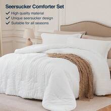 White King Comforter Set - 3 Pieces Seersucker Lightweight Bedding Comforter Sets (1 Soft Fluffy Comforter & 2 Pillowcases) - All Seasons Cozy Modern Bed Sets For Women Men
