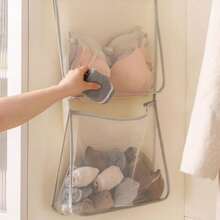 1pc Panda-Themed Nylon Hanging Storage Organizer For Underwear & Socks - Breathable Mesh Wall Or Door Mounted Bag With Multiple Compartments, Ideal For Bedroom, Bathroom & Kitchen, Portable Closet