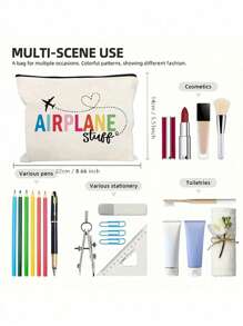 Bolsa portátil estampada con motivos de "cosas de avión" en multicolor - de poliéster con cremallera y sin forro, con anilla - ideal para guardar pasaportes, teléfonos y talla grande, para viajes, la escuela y artículos esenciales, bolsa de viaje, bolsa de cosméticos