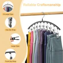 Organizer per leggings per armadio, appendiabiti in metallo con 10 clip per pantaloni yoga, organizer appeso salva-spazio per armadio, gruccia curva per vestiti, appendiabiti in metallo per pantaloni yoga, portaoggetti per armadio, appendiabiti portatile e pieghevole