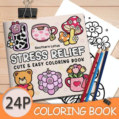 1pc Premium Adult Coloring Book, 7.9*7.9inch, 24 Pages, Single-Sided Printing, Featuring Stress Relief Coloring Designs, Intricate Patterns, Perfect Gift For Valentine's Day, Birthday, Easter And Other Holiday Parties, An Excellent Way To Unwind.,Back To School,School Supplies