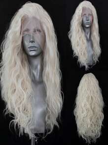 Women Gold Lace Front Wig, Synthetic Lace Front Wig With White Hair, Pre-Plucked Hairline Synthetic Wig For Party