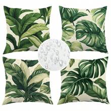 4 件装，夏季热带树叶印花防水户外垫套 - 非常适合露台、花园和家居装饰可机洗，带拉链封口