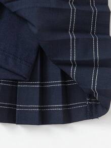 Balabala Girls' Pleated Skirt, Preppy Summer Style - Dark Blue - View 6