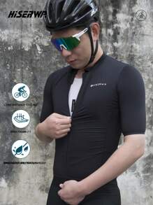 HISERWA White Cycling Short Sleeve Jersey, Classic Pro Competition Tight-Fit Highly Elastic Bicycle Shirts For Men, Full Zip, Wide Hem, Anti-Slip Gripper, 3 Rear Pockets + 1 Concealed Zipper Pocket, Reflective Trim, Seamless Cuffs, XS-XL