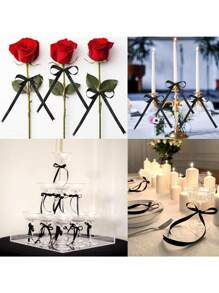 7pcs-Black Bows For Cake Decorating Ribbon Cake Topper With Happy Birthday Sign Themed Party Vintage Cake Decorations For Heart Cake - Black - View 6