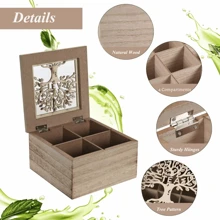 Tea/Coffee Organizer Box Wooden 3 Compartments Minimalist - Tree Of Life - View 3