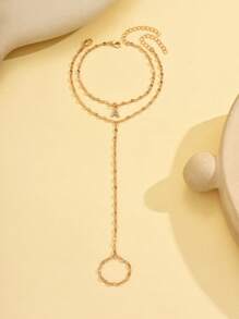 2pcs/Set Minimalist Initial Letter Gold Metal Chain Toe Rings, Casual Beach Style Foot Jewelry For Daily Outfit And Holiday, Women Jewelry Accessory, Gift