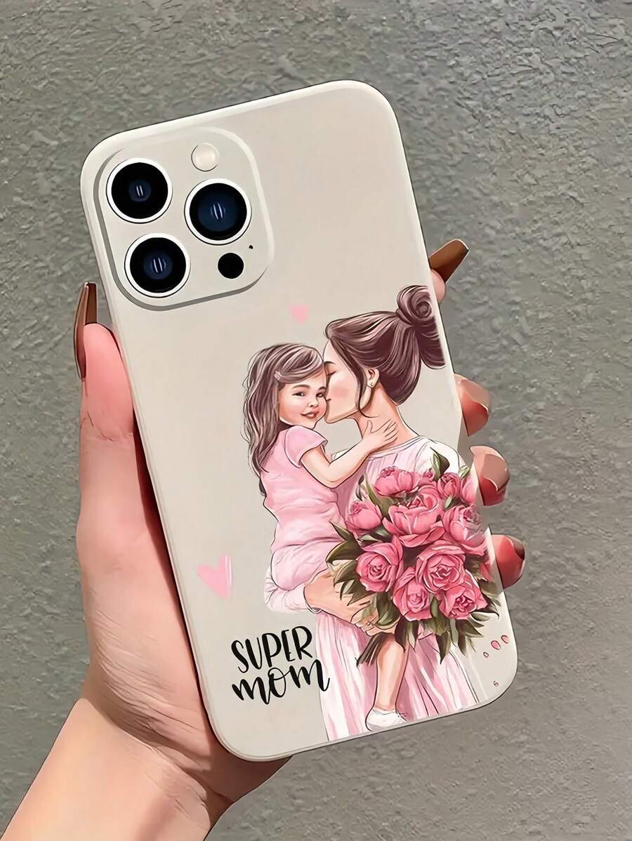 母亲节 1 件装温馨母女艺术图案全 TPU 防震手机壳适用于苹果 iPhone 16 15 14 13 12 11 Pro Max - 彩色 - 查看 1