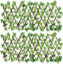 2X Garden Artificial Screening Expanding Trellis Fence Privacy Screen Ivy Leaves - Green - View 2