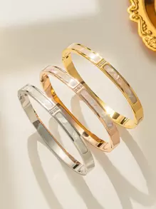 防水奢华彩色方晶锆石手镯不锈钢开口手链手镯 18k 镀层时尚珠宝女士 - 金白貝手鐲 - 查看 2
