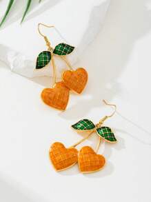 1 Par de Pendientes con Colgante en Forma de Cereza y Corazón de Gota de Aceite, Estilo Dulce y Lindo para Mujer