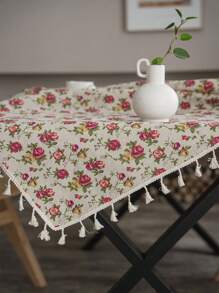 Bubaba 1 Piece Vintage Rose Floral Rectangular Tablecloth, Bohemian Rustic Farmhouse Style Linen Flower Print Home Decor, Suitable For Dining Room, Kitchen, Bedroom, Living Room, Events, Parties, Weddings, Festivals, All Seasons, Round Tablecloth - Multicolor - View 9