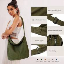Bolsa de lona informal para mujeres y hombres, bolso mensajero tipo hobo para viaje y trabajo - 1-gris claro - Ver 7