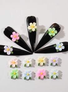 50Pcs 3D Five-Petal Flower Nail Charms Mixed Colors Spring Summer Flower Leaf Nail Art Resin Nail Supplies Y2K Nails Design For Girl Women DIY Craft Accessories Wedding