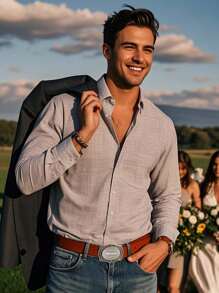 1pc Custom Text Western Belt Buckle, Personalized Men's Text Belt Buckle Monogram Belt Buckle, Custom Text Initial Replacement Cowboy Rodeo Floral Belt Buckle, Personalized Versatile Simple And Fashionable Belt Buckle With Text, Custom Engraved Belt Buckle, Valentine's Day, Birthday's Gift, Anniversaries, Couples Gift, Gift For Her/ Him, Gift For Mom/ Dad, Gift For Best Friend ﻿ - Style-3 - View 2