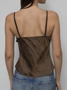 Women Y2k Crop Camisoles Tops Lace Trim Sexy V-Neck Spaghetti Strap Sleeveless Backless Tank Tops Slim Fit Going Out Shirts Summer Cami Tops Clubwear Streetwear Aesthetic Clothes - màu nâu - Xem 7
