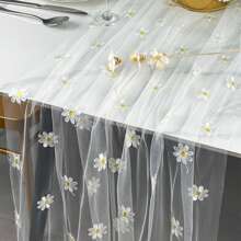 1 pieza Camino de mesa bordado con margaritas, mantel de encaje sencillo, decoración bordada con margaritas y verdor en estilo rústico y elegante, adecuado para bodas, reuniones familiares, fiestas de cumpleaños y decoración textil DIY