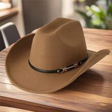 Womens Metal Rivet Belted Cowgirl Hat Wide Brim Western Jazz Cowgirl Hat Themed Party Cap - 駝色 - 查看 3
