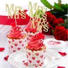 12 piezas Mr & Mrs Decoraciones para cupcakes con purpurina dorada, adecuados para bodas, baby showers, cumpleaños, Día de la Madre, aniversarios, San Valentín, Navidad y talla grande.