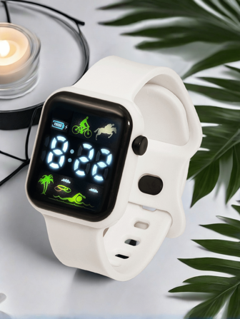 1 件/2 件全新 LED 数字电子表，带数字显示，适合骑自行车、游泳、骑马、椰子树、八角形带扣表带、简约时尚的度假风格情侣手表，非常适合情人节、节日、生日礼物