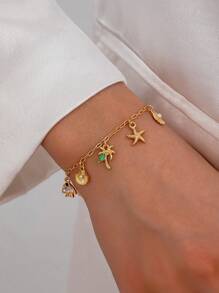 1件夏季海滩海星贝壳吊坠手链，热带棕榈树鱼形手链，波西米亚风女士饰品 - 彩色 - 查看 2