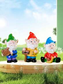 3 pièces Ornements en résine de lutin Père Noël fait maison - Mini artisanat drôle Décoration de bureau - Décoration de jardin extérieur