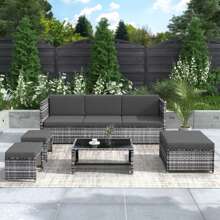 Flieks Lounge Set, Garden Furniture Set, Ratten Sofa, Seating Group, Patio Furniture, Grey - Grey - View 3
